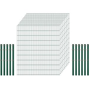 Einsteiger-Zaunset 5/4/5 Doppelstab 10 Matten +11 Pfosten 250/203 cm Dunkelgrün