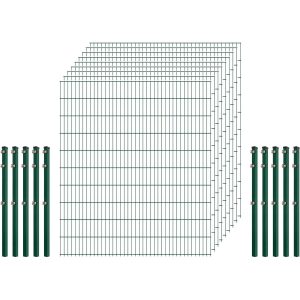 Einsteiger-Zaunset 5/4/5 Doppelstab 9 Matten + 10 Pfosten 250/203 cm Dunkelgrün