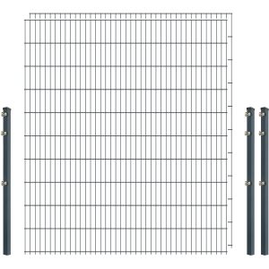 Einsteiger-Zaunset 5/4/5 Doppelstab 2 Matten + 3 Pfosten 250/203 cm Anthrazit