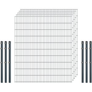 Einsteiger-Zaunset 5/4/5 Doppelstab 5 Matten + 6 Pfosten 250/203 cm Anthrazit