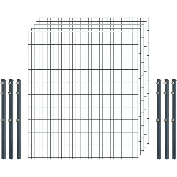 Einsteiger-Zaunset 5/4/5 Doppelstab 5 Matten + 6 Pfosten 250/203 cm Anthrazit