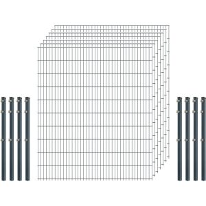 Einsteiger-Zaunset 5/4/5 Doppelstab 7 Matten + 8 Pfosten 250/203 cm Anthrazit