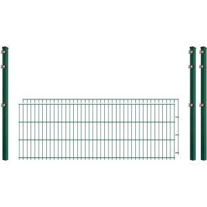 Standard-Zaunset 6/5/6 Doppelstab 2 Matten + 3 Pfosten 250/63 cm Dunkelgrün