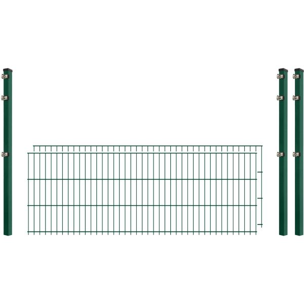Standard-Zaunset 6/5/6 Doppelstab 2 Matten + 3 Pfosten 250/63 cm Dunkelgrün