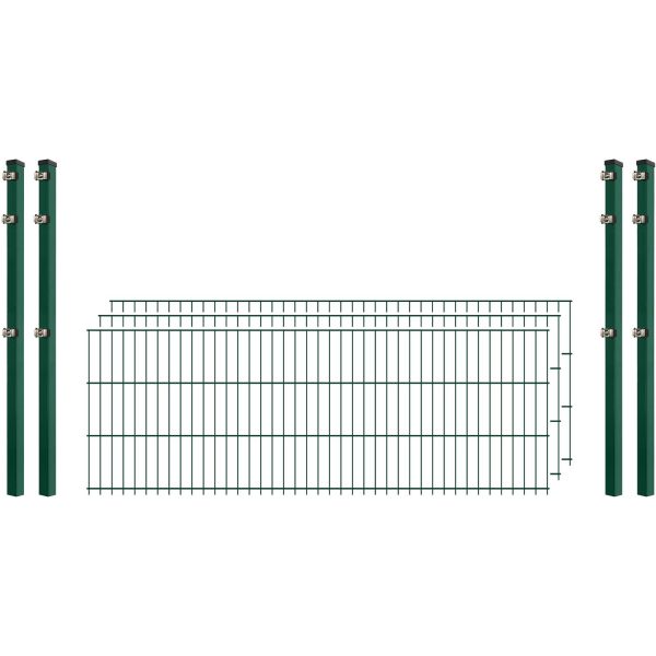 Standard-Zaunset 6/5/6 Doppelstab 3 Matten + 4 Pfosten 250/63 cm Dunkelgrün