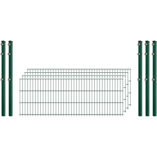 Standard-Zaunset 6/5/6 Doppelstab 4 Matten + 5 Pfosten 250/63 cm Dunkelgrün