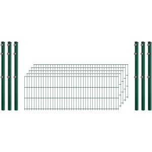 Standard-Zaunset 6/5/6 Doppelstab 5 Matten + 6 Pfosten 250/63 cm Dunkelgrün