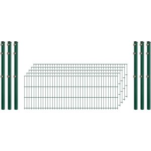 Standard-Zaunset 6/5/6 Doppelstab 5 Matten + 6 Pfosten 250/63 cm Dunkelgrün