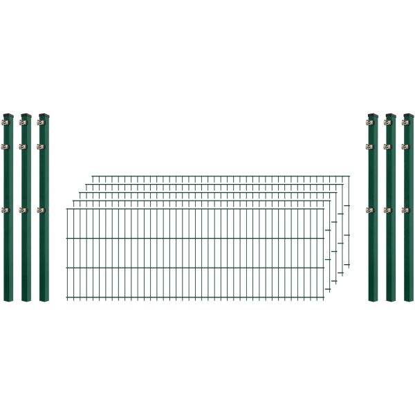 Standard-Zaunset 6/5/6 Doppelstab 5 Matten + 6 Pfosten 250/63 cm Dunkelgrün