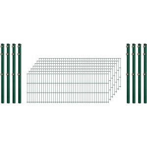 Standard-Zaunset 6/5/6 Doppelstab 7 Matten + 8 Pfosten 250/63 cm Dunkelgrün