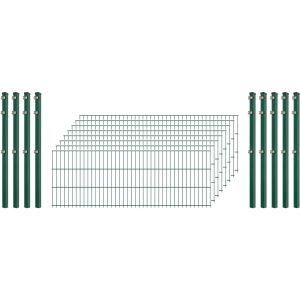 Standard-Zaunset 6/5/6 Doppelstab 8 Matten + 9 Pfosten 250/63 cm Dunkelgrün