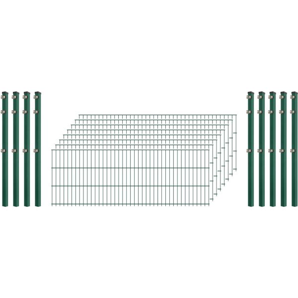 Standard-Zaunset 6/5/6 Doppelstab 8 Matten + 9 Pfosten 250/63 cm Dunkelgrün