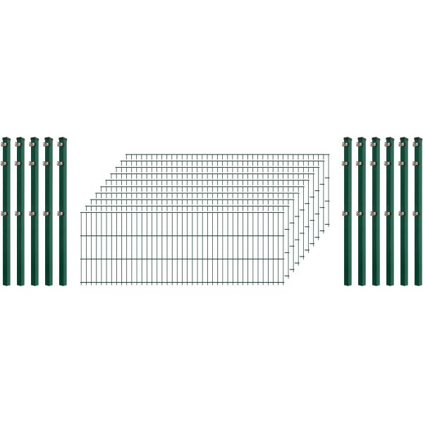 Standard-Zaunset 6/5/6 Doppelstab 10 Matten +11 Pfosten 250/63 cm Dunkelgrün