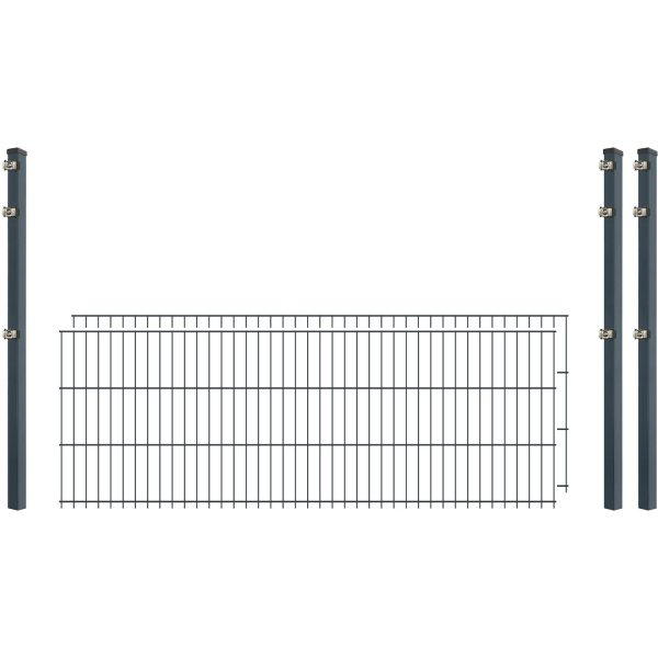 Standard-Zaunset 6/5/6 Doppelstab 2 Matten + 3 Pfosten 250/63 cm Anthrazit