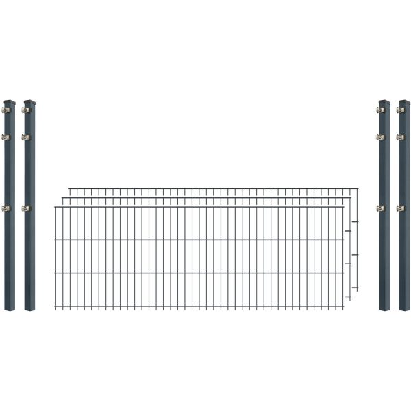 Standard-Zaunset 6/5/6 Doppelstab 3 Matten + 4 Pfosten 250/63 cm Anthrazit