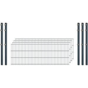 Standard-Zaunset 6/5/6 Doppelstab 4 Matten + 5 Pfosten 250/63 cm Anthrazit