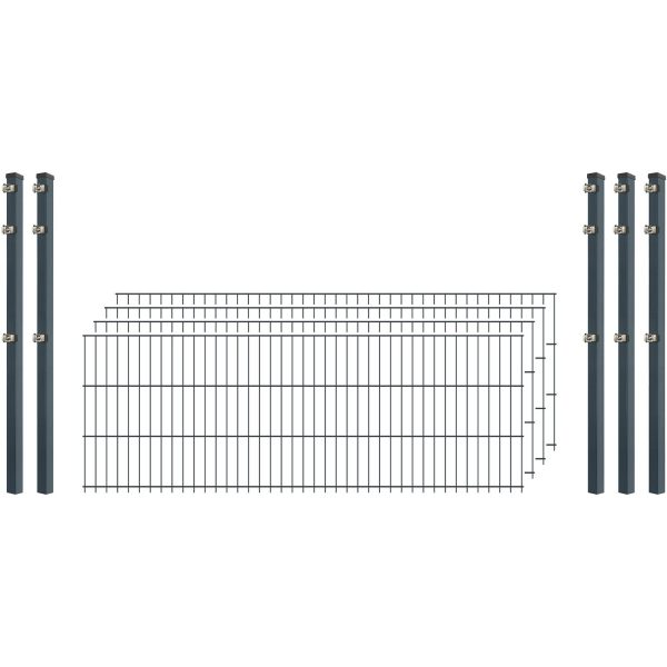 Standard-Zaunset 6/5/6 Doppelstab 4 Matten + 5 Pfosten 250/63 cm Anthrazit