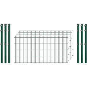 Standard-Zaunset 6/5/6 Doppelstab 5 Matten + 6 Pfosten 250/83 cm Dunkelgrün