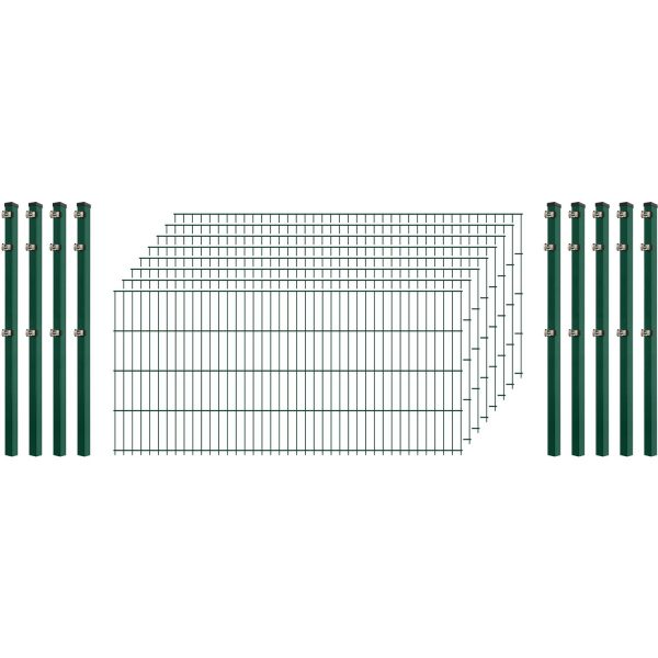 Standard-Zaunset 6/5/6 Doppelstab 8 Matten + 9 Pfosten 250/83 cm Dunkelgrün