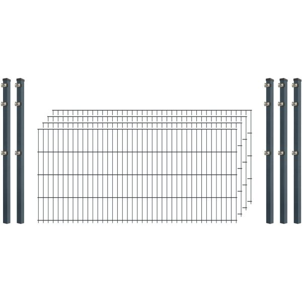 Standard-Zaunset 6/5/6 Doppelstab 4 Matten + 5 Pfosten 250/83 cm Anthrazit