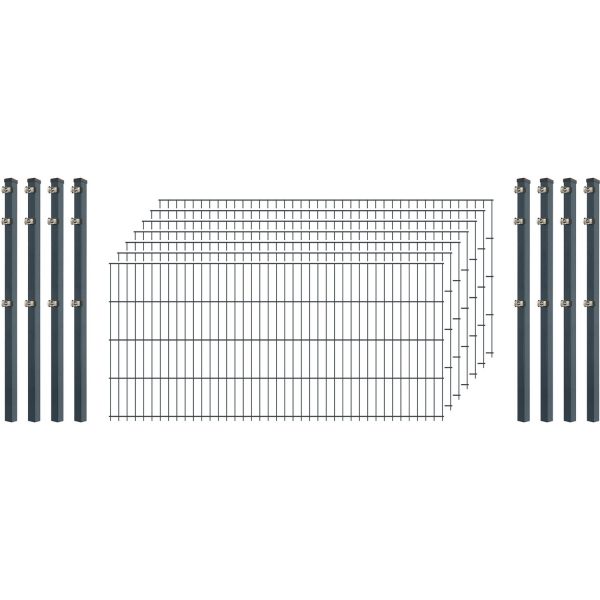 Standard-Zaunset 6/5/6 Doppelstab 8 Matten + 9 Pfosten 250/83 cm Anthrazit