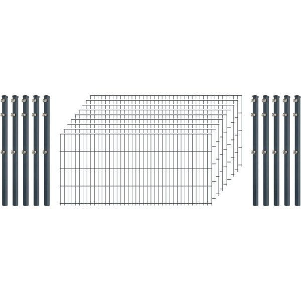 Standard-Zaunset 6/5/6 Doppelstab 9 Matten + 10 Pfosten 250/83 cm Anthrazit