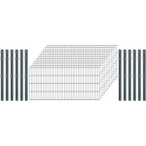 Standard-Zaunset 6/5/6 Doppelstab 11 Matten + 12 Pfosten 250/83 cm Anthrazit