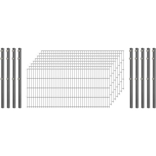 Standard-Zaunset 6/5/6 Doppelstab 8 Matten + 9 Pfosten 250/83 cm Verzinkt