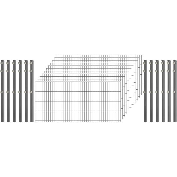 Standard-Zaunset 6/5/6 Doppelstab 11 Matten + 12 Pfosten 250/83 cm Verzinkt