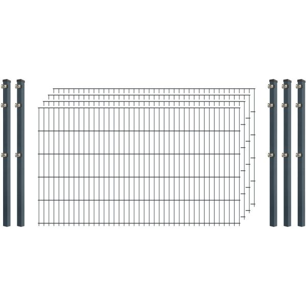 Standard-Zaunset 6/5/6 Doppelstab 4 Matten + 5 Pfosten 250/103 cm Anthrazit