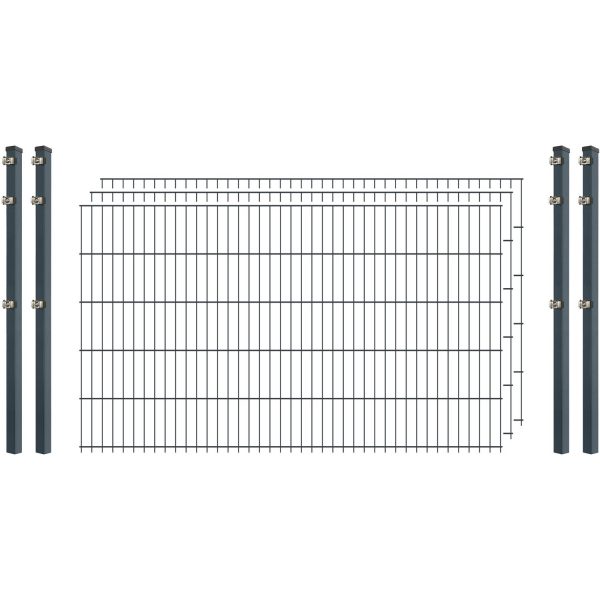 Standard-Zaunset 6/5/6 Doppelstab 3 Matten + 4 Pfosten 250/103 cm Anthrazit