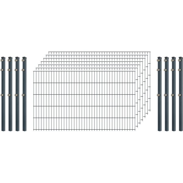Standard-Zaunset 6/5/6 Doppelstab 7 Matten + 8 Pfosten 250/103 cm Anthrazit
