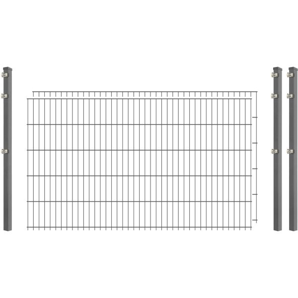 Standard-Zaunset 6/5/6 Doppelstab 2 Matten + 3 Pfosten 250/103 cm Verzinkt
