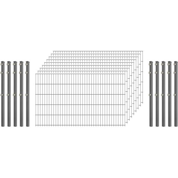 Standard-Zaunset 6/5/6 Doppelstab 9 Matten + 10 Pfosten 250/103 cm Verzinkt