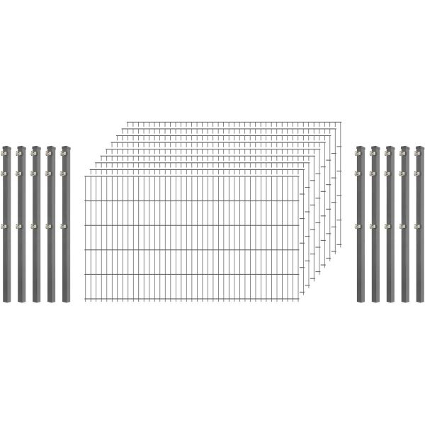 Standard-Zaunset 6/5/6 Doppelstab 9 Matten + 10 Pfosten 250/103 cm Verzinkt