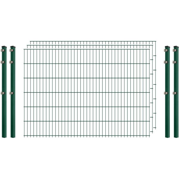 Standard-Zaunset 6/5/6 Doppelstab 3 Matten + 4 Pfosten 250/123 cm Dunkelgrün