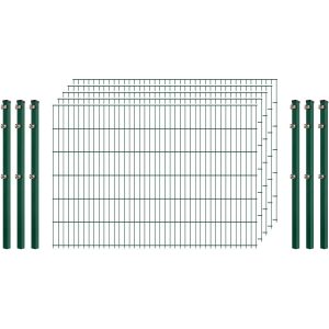 Standard-Zaunset 6/5/6 Doppelstab 5 Matten + 6 Pfosten 250/123 cm Dunkelgrün