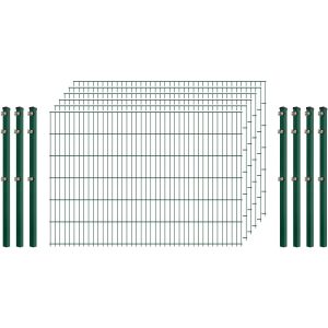 Standard-Zaunset 6/5/6 Doppelstab 6 Matten + 7 Pfosten 250/123 cm Dunkelgrün