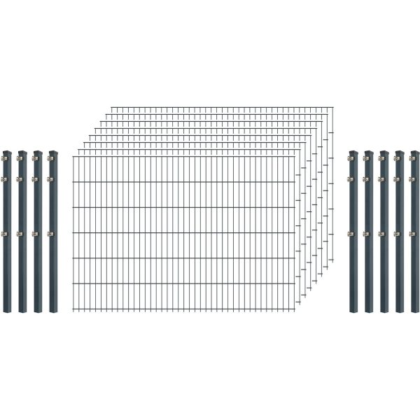 Standard-Zaunset 6/5/6 Doppelstab 8 Matten + 9 Pfosten 250/123 cm Anthrazit