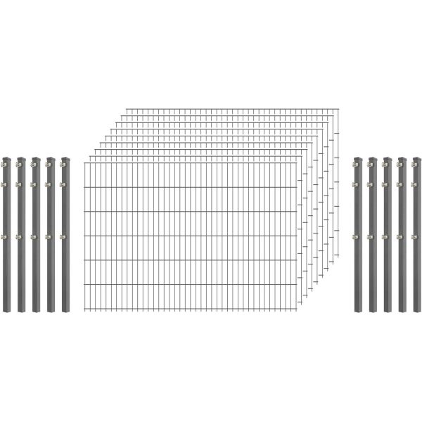 Standard-Zaunset 6/5/6 Doppelstab 9 Matten + 10 Pfosten 250/123 cm Verzinkt