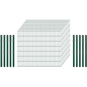 Standard-Zaunset 6/5/6 Doppelstab 9 Matten + 10 Pfosten 250/143 cm Dunkelgrün