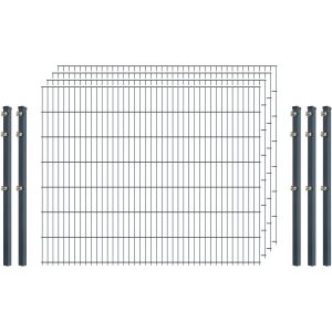 Standard-Zaunset 6/5/6 Doppelstab 4 Matten + 5 Pfosten 250/143 cm Anthrazit