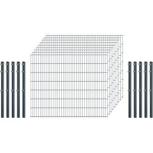 Standard-Zaunset 6/5/6 Doppelstab 9 Matten + 10 Pfosten 250/143 cm Anthrazit