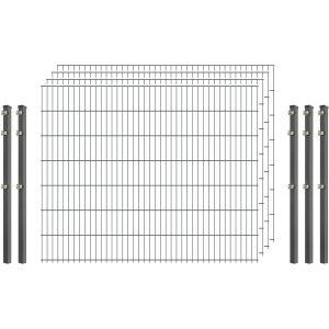 Standard-Zaunset 6/5/6 Doppelstab 4 Matten + 5 Pfosten 250/143 cm Verzinkt