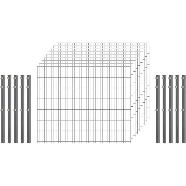 Standard-Zaunset 6/5/6 Doppelstab 9 Matten + 10 Pfosten 250/143 cm Verzinkt