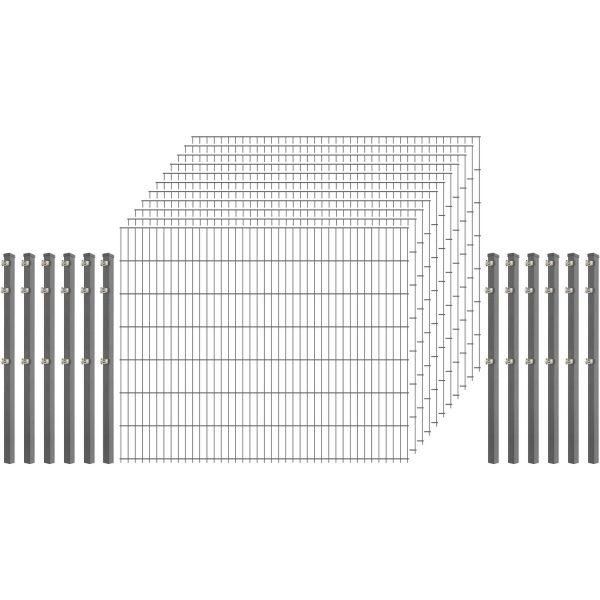 Standard-Zaunset 6/5/6 Doppelstab 11 Matten + 12 Pfosten 250/143 cm Verzinkt