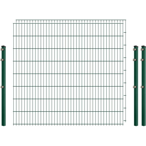 Standard-Zaunset 6/5/6 Doppelstab 2 Matten + 3 Pfosten 250/163 cm Dunkelgrün