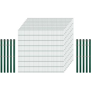 Standard-Zaunset 6/5/6 Doppelstab 9 Matten + 10 Pfosten 250/163 cm Dunkelgrün