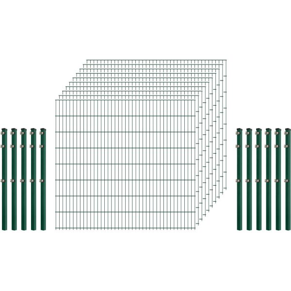 Standard-Zaunset 6/5/6 Doppelstab 10 Matten +11 Pfosten 250/163 cm Dunkelgrün