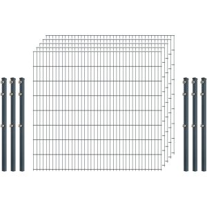 Standard-Zaunset 6/5/6 Doppelstab 5 Matten + 6 Pfosten 250/163 cm Anthrazit